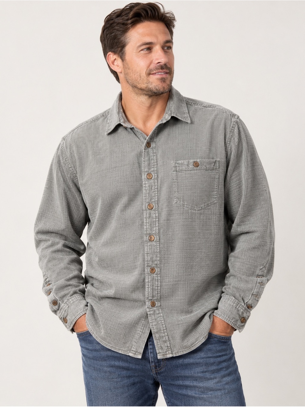 Vintage Tommy Bahama Gray Textured Button-Up Shirt Men’s L Long Sleeve Y2K
